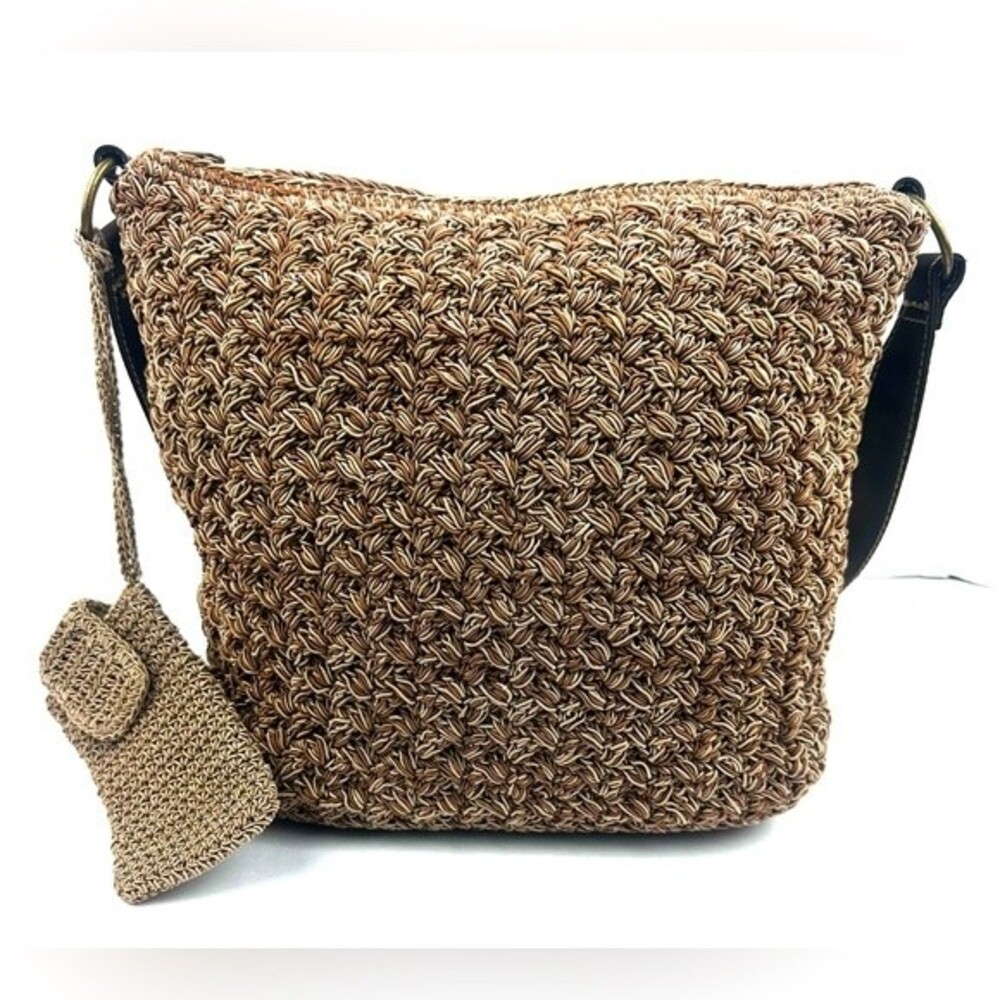 Brown Crochet Boho Shoulder Bag with small case